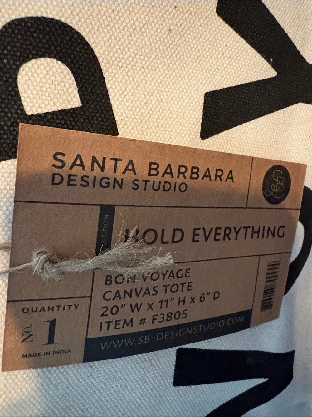 Santa Barbara Design Studio Bon Voyage Canvas Tote Bag in Cream and Black